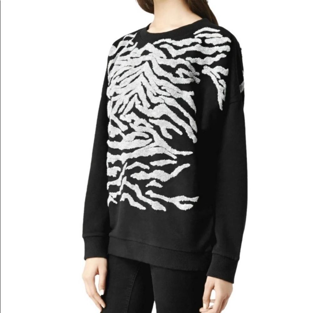 AllSaints Zira Black Zebra Pullover Sweatshirt
